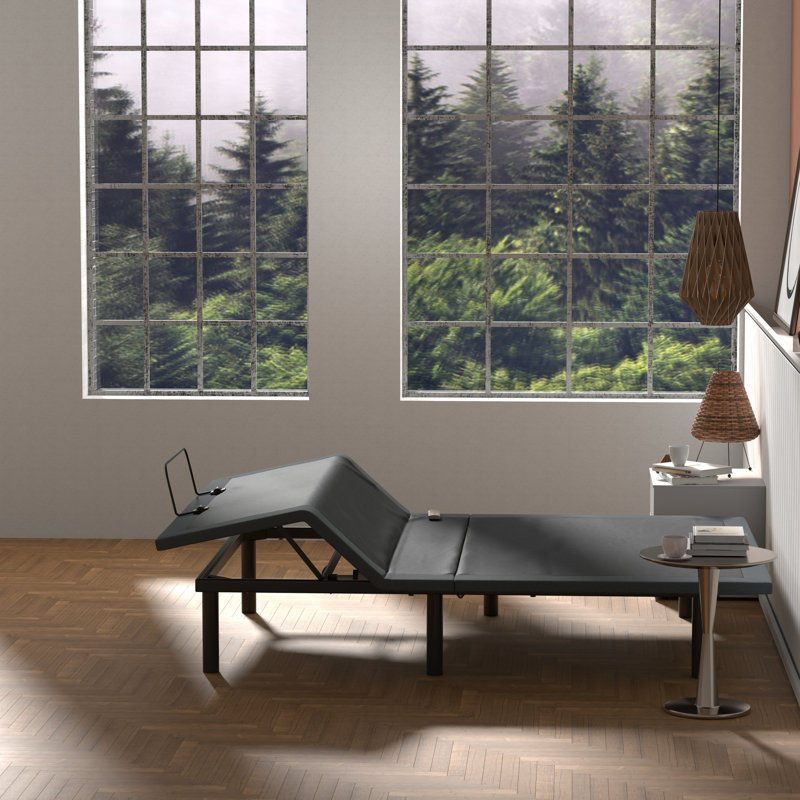 Twin Xl Adjustable Bed Base With Head Foot Adjust - Wireless Remote 6000n Motor Woven Fabric Black + Grey And Position Control Wadding