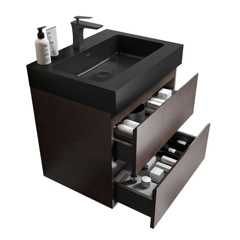 Meuble-lavabo moderne avec lavabo, Noyer, Noir, noir, noir, noir