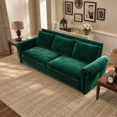 Canapé Chesterfield, canapé-lit gigogne de 93,7 po, canapé-lit convertible en velours 3 en 1 avec garniture cloutée et accoudoirs roulés, canapé-lit multifonctionnel pour le salon, la chambre à coucher, beige / blanc