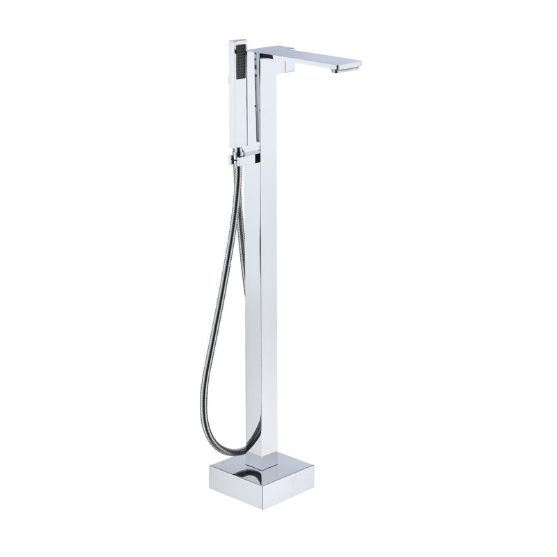 Robinet de baignoire autoportant à poignée simple avec inverseur et douchette, Nickel brossé