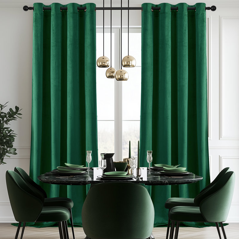 Velvet Room Darkening Curtain Panel Pair, Dark Green, 117cm Width x 137cm Drop