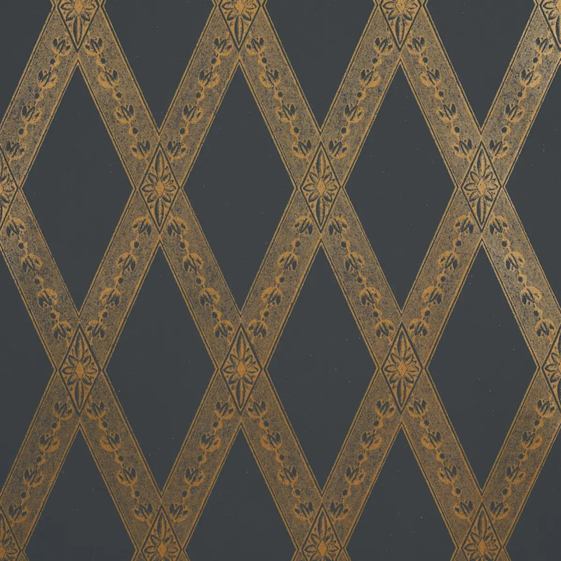 Schumacher x Jill Lasersohn Les Losanges Toile Wallpaper, Gold On Black