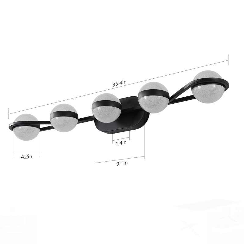 Modern Minimalist Bathroom Vanity Light With 5 LED Frosted Glass Shades, Wall-Mounted For Elegant Decor And Efficient Illumination