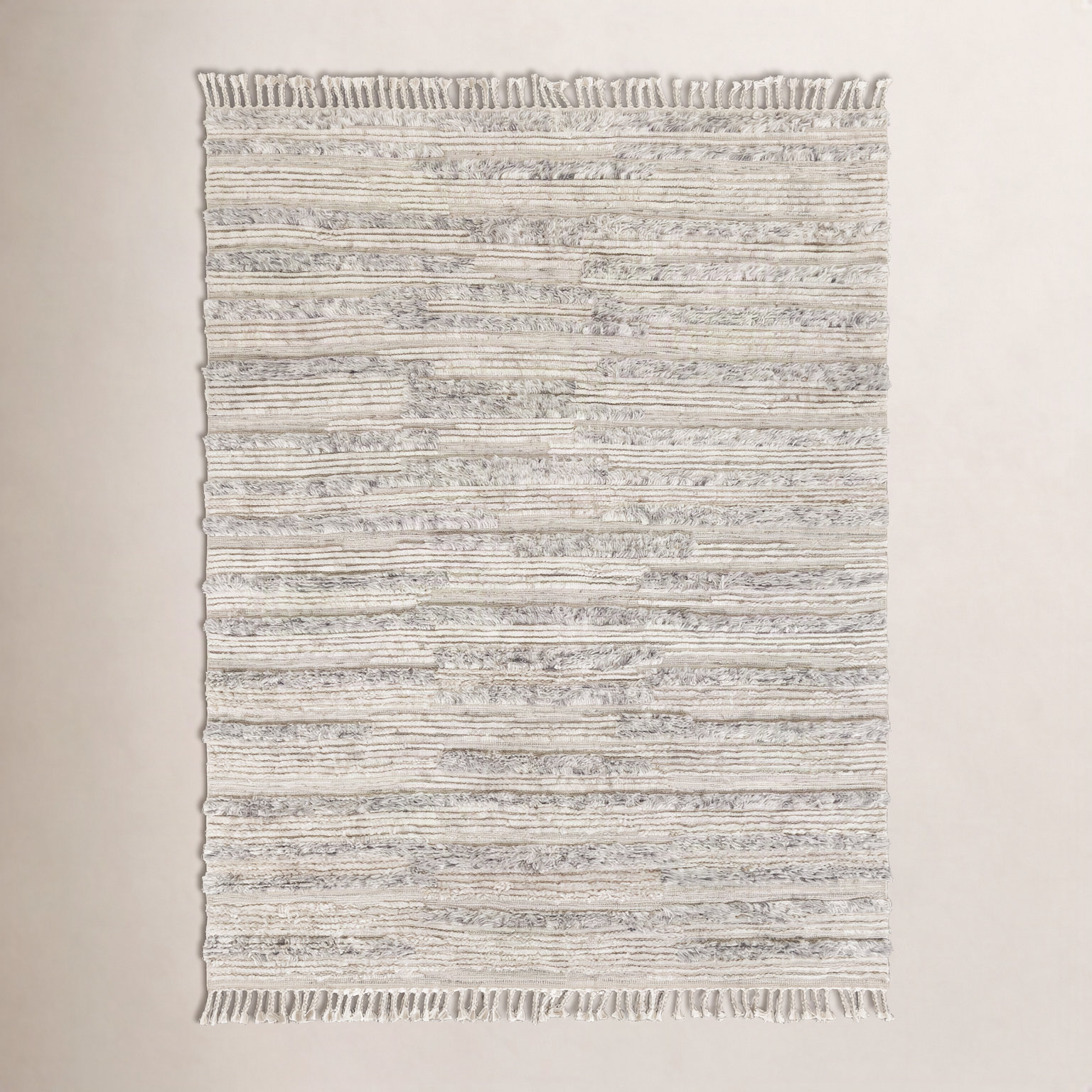 Timi Light Beige Gray Hand-Knotted Wool Rug, Rectangle 8'10" x 12'