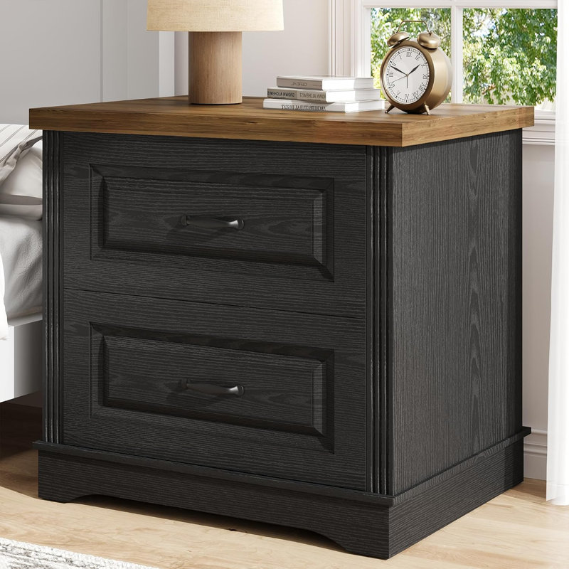 Farmhouse Nightstand, Large End Table with 2 Drawers, Side Table Chest of Drawers Cabinet, Night Stand for Bedroom, Living Room