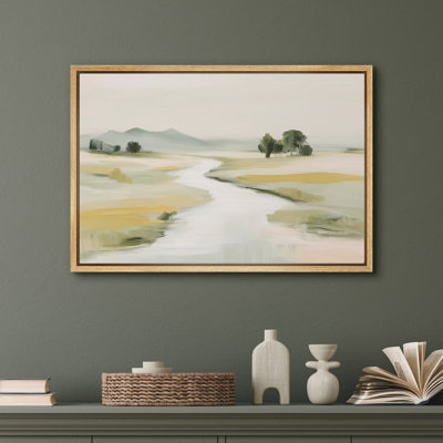 «Minimal River Landscape in Soft Hues», impression sur toile - style scandinave pour entrée ou couloir