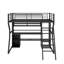 Lit mezzanine double en métal avec poste de travail, garde-robe, DEL et rangement multiple