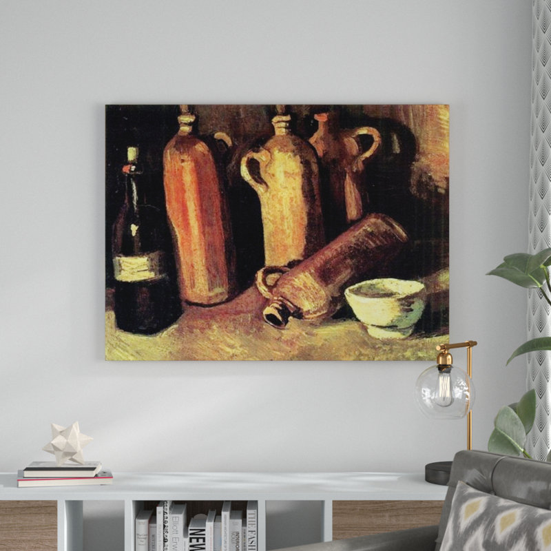 Still Life With Four Jugs, Bottle And A White Bowl by Vincent Van Gogh - No Frame Painting on Canvas