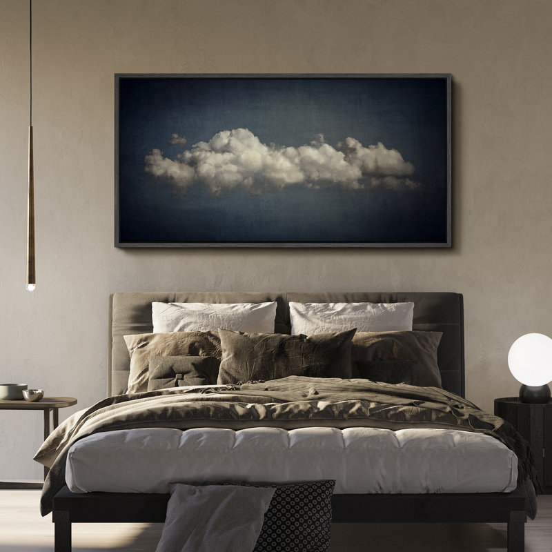 Navy Blue Clouds Artwork, Simple Minimalist Calm Wall Pictures, Giclee Canvas Digital Print Extra Large Framed Wall Art