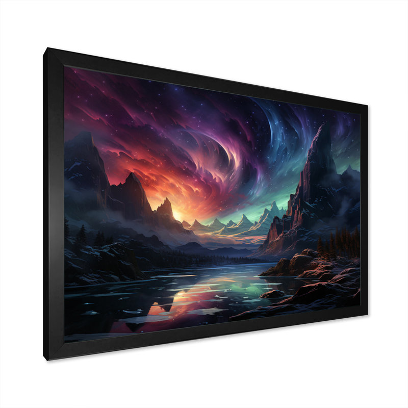 Northern Lights Luminescent Symphony I - Landscapes Canvas Wall Art, Cadre simple noir, H 12 po x l 20 po x P 1 po