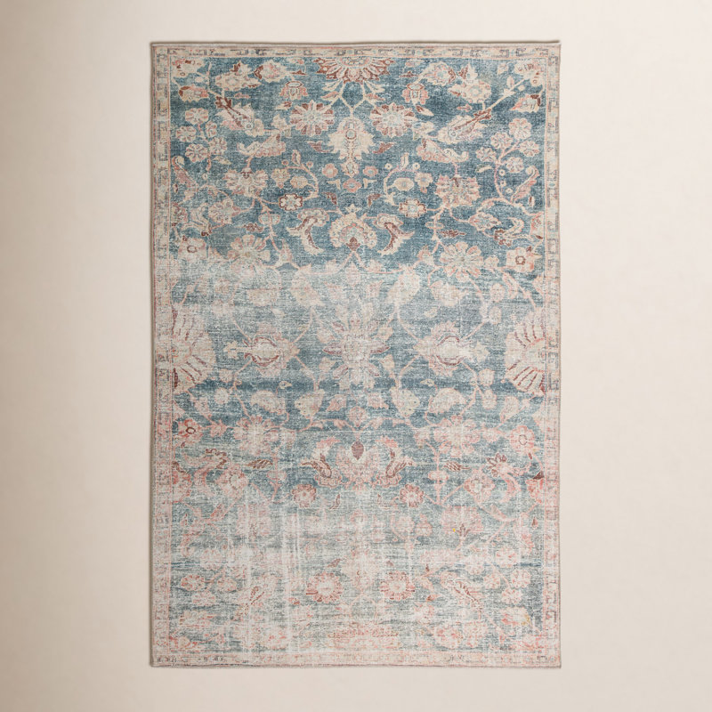 Tapis bleu sarcelle / beige Faye, Rectangle 6 pi x 9 pi