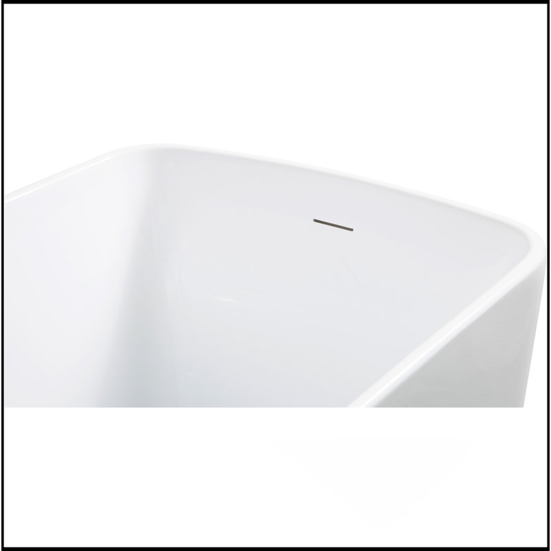 49'' Acrylic Freestanding Soaking Bathtub, Square-Shape Japanese Soaking Hot Tub With Chrome Overflow And Drain, White