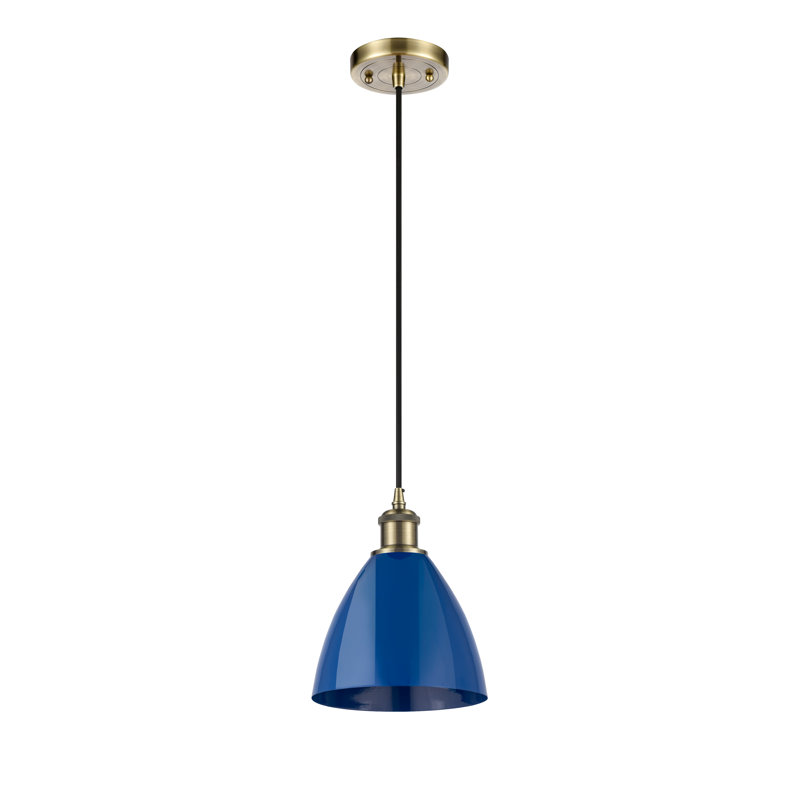 Luminaire suspendu conique 1 lumière, Bleu, Laiton antique