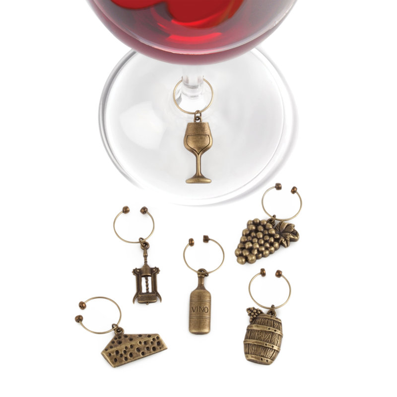Antique Gold Vineyard Wine Charms Set of 6