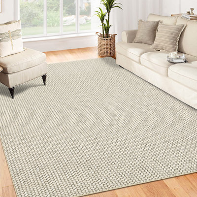 Modern Farmhouse Anti-Slip Area Rug Washable Non-Shedding Braided Print Throw Rug Foldable Low Pile Soft Indoor Accent Rug for Playroom Office Bedroom Living Room