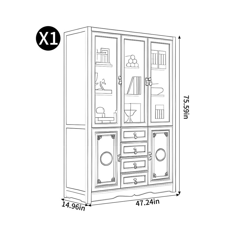 Chinese style closed retro bookcase