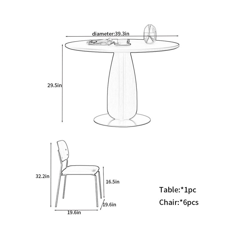 Table ronde en bois massif, pierre noire, H 29,5 po x l 39,3 po x P 39,3 po