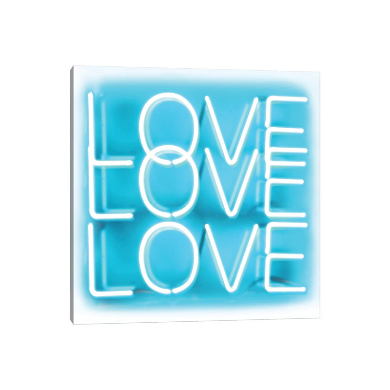 Neon Love Love Love Aqua On White by Hailey Carr - Wrapped Canvas Print, 66.04 cm H x 66.04 cm W x 3.175 cm D