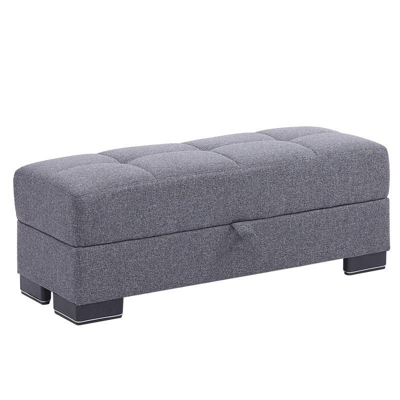 Legacy Fabric Upholstered Ottoman with Storage, Gray Polyester