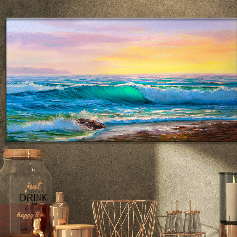 «Landscape Sunset Ocean Waves», impression sur toile - Couchers de soleil sur les vagues de l'océan