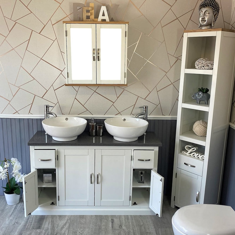 Busse 1230mm Double Bathroom Vanity with Vessel Stone Basin, Grey Quartz