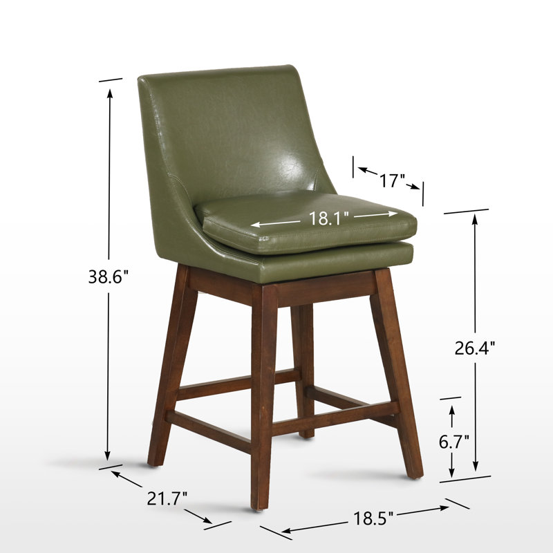 Upholstered Bar Stools With Padded Seat And Solid Wood Base (Set Of 2), Green