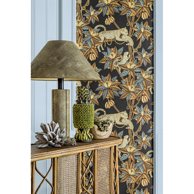 Ardmore-Jabula Satara 33' L x 20.5" W Wallpaper Roll, Soot/Metallic Gold/Rouge