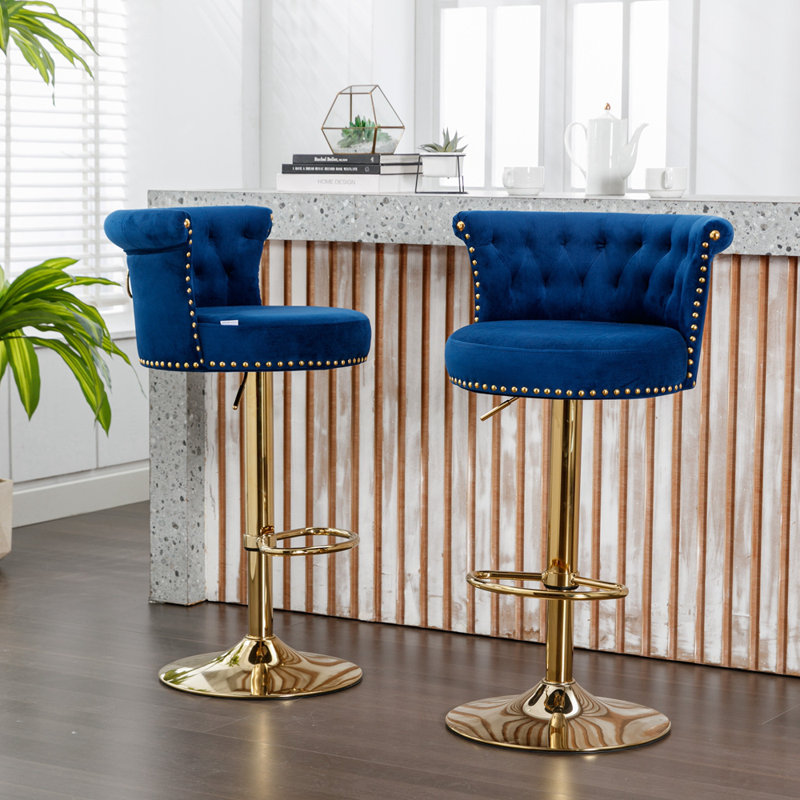 Tabouret pivotant à hauteur réglable Jenyiah, Bleu marine