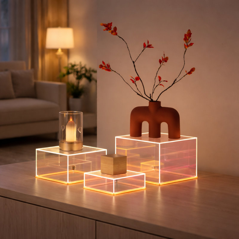 Présentoir empilable 3 pièces avec lumières DEL
