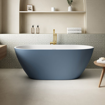 Baignoire de trempage autoportante en acrylique Chambray de 59,06 po x 28,35 po avec trop-plein et bonde escamotable en or brossé Ayago