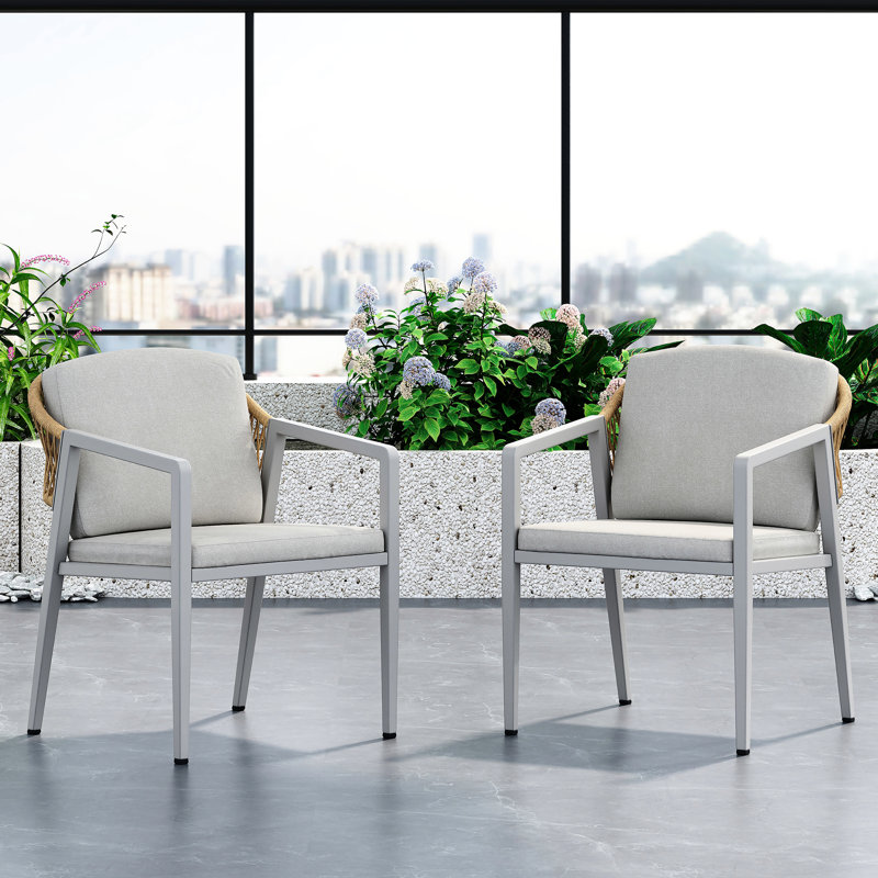 Chaise d'extérieur (2) - Chaises de patio - Coussins à eau - Structure en fer avec assise ergonomique à assise teintée grise 2Pcs