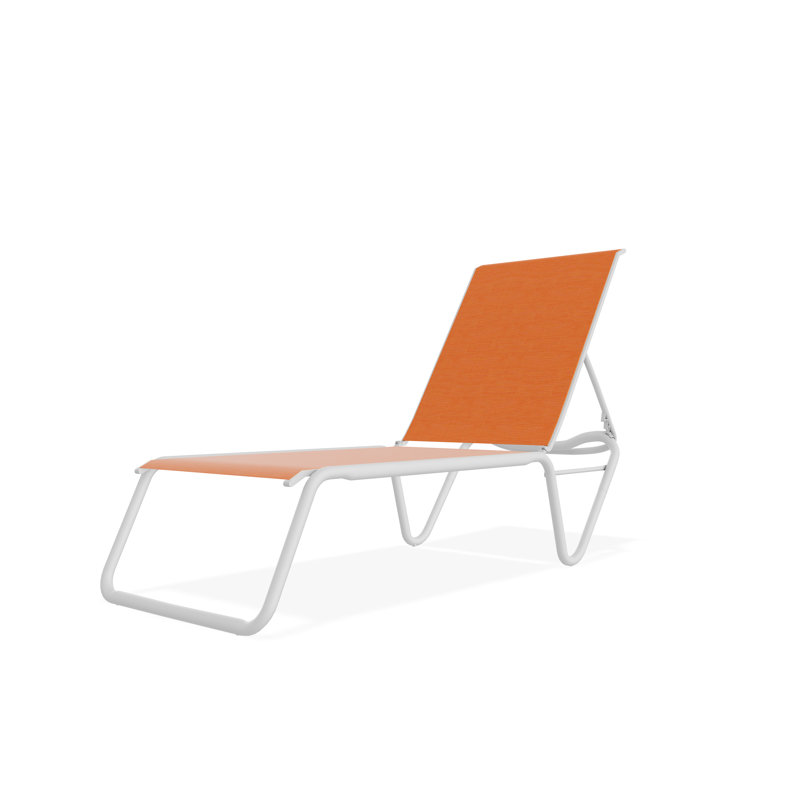 Chaise longue sans accoudoirs empilable à plat en aluminium Gardenella, Filet tangerine, Blanc