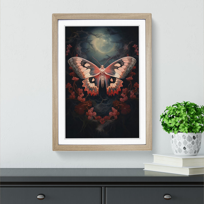 Moth Romanticism 1 Piece Single Picture Frame Wall Art, 46cm H x 34cm W x 2cm D, Oak Framed