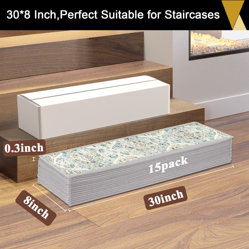 Tapis d'escalier antidérapants pour l'intérieur, Bleu / Beige