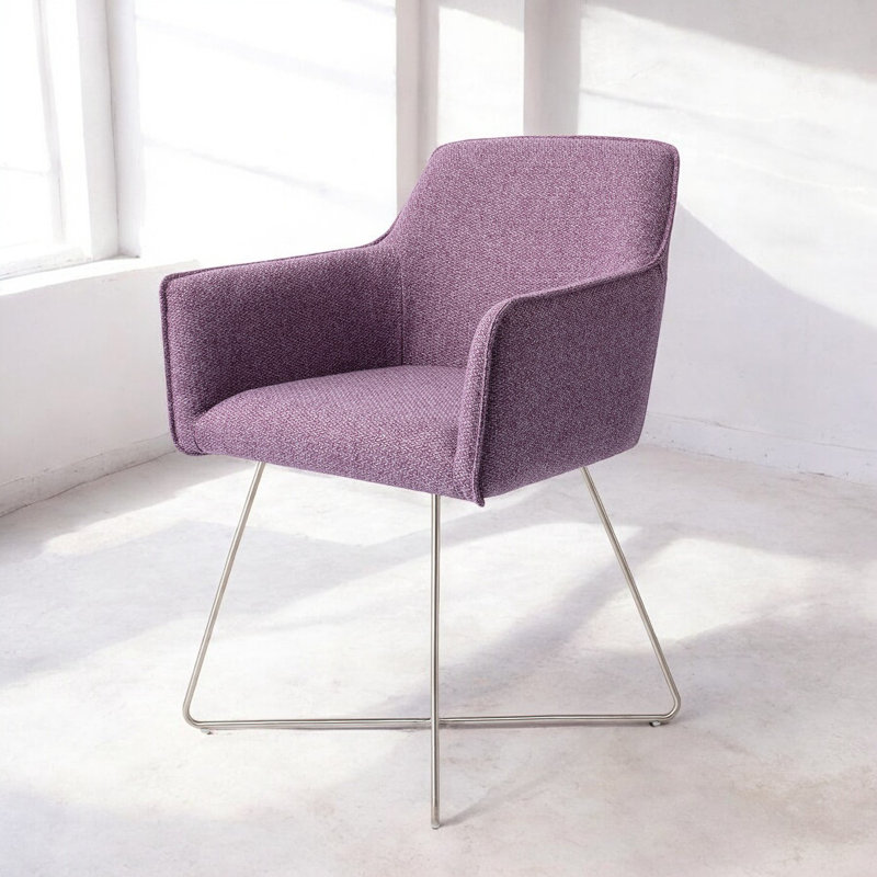 Bartly 123.19cm H Polyester Upholstered Metal Armchair, Purple, Steel