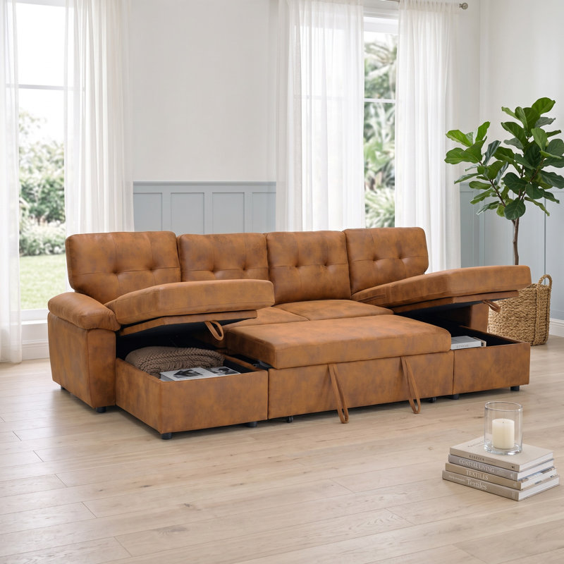 Canapé modulaire convertible de 112 po avec deux rangements et accoudoirs rembourrés