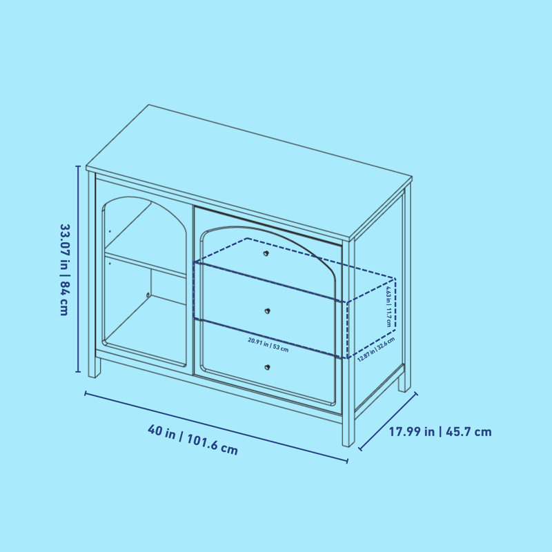 Commode combinée 3 tiroirs Olivia, Blanc