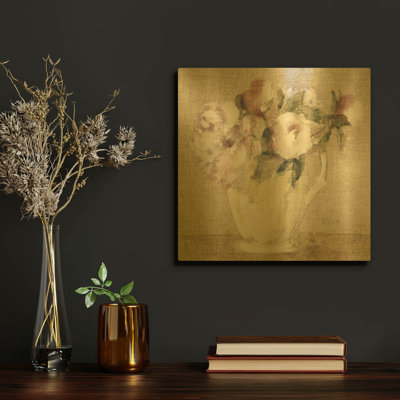 «Cottage Bouquet III no Border» par Cheri Blum, art mural en métal doré, 12 po x 12 po