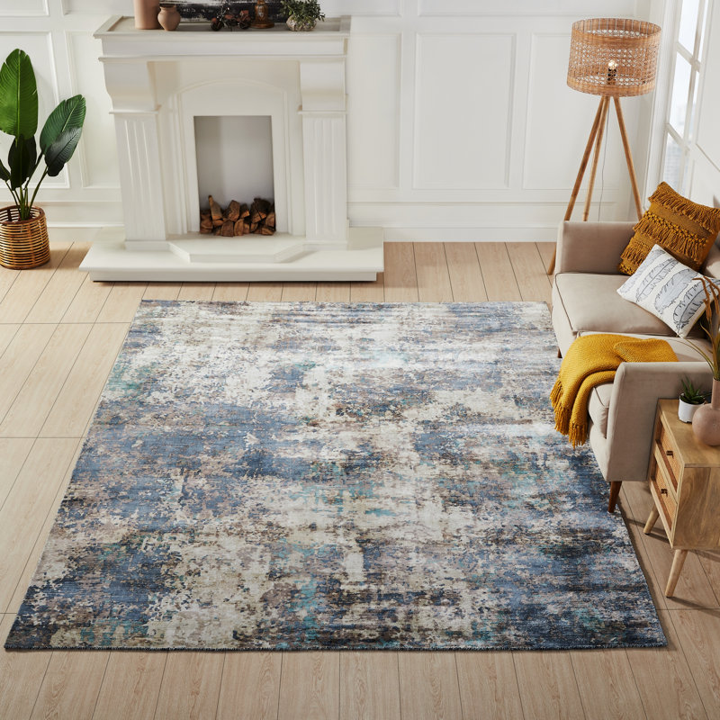 Abstract Area Rug in Blue, Rectangle 8'6" x 11'6"