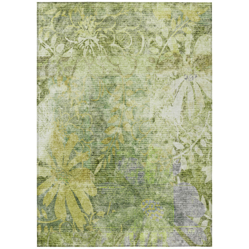 Machine Washable Indoor/Outdoor Lafferty ACN2223 Floral Rug, Rectangle 3' x 5'