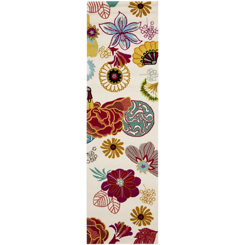 Tapis floral crocheté à la main Doyle, Tapis de couloir 2 pi 3 po x 8 pi