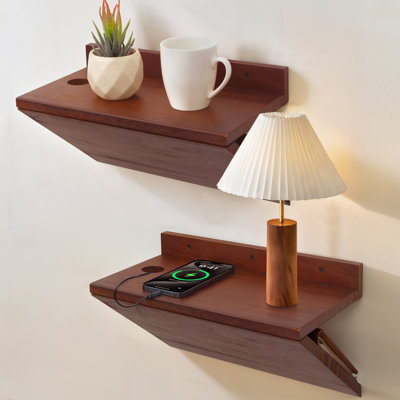 Bisma Floating Nightstand 2 Piece Set, Z-Shape Pine Wood Floating Bedside Tables for Bedroom by Ebern Designs