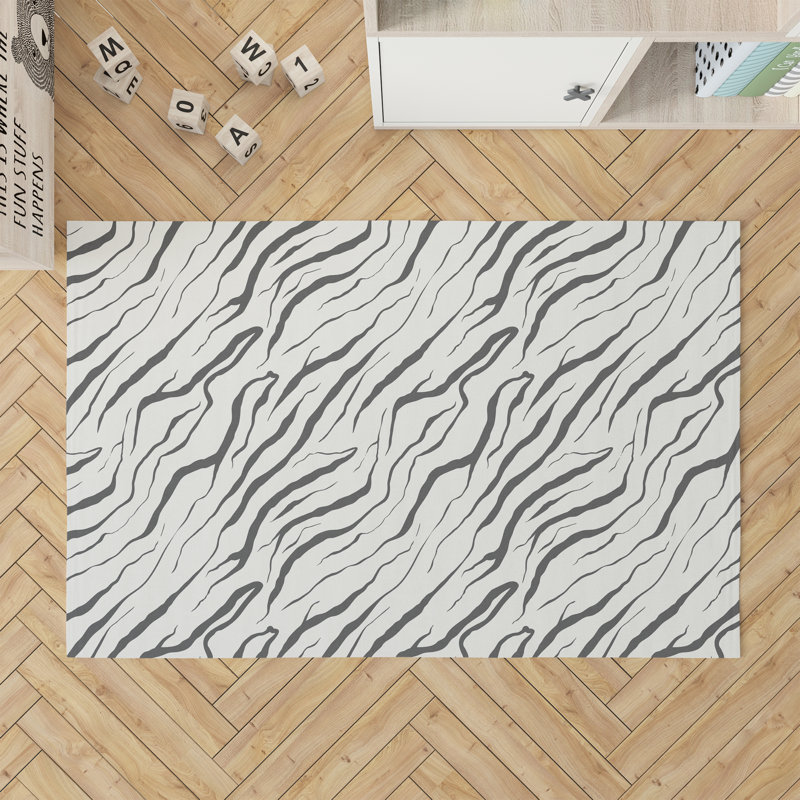 Lush Cracks Kids Play Mat, Rectangle 4' x 6', Ivory/Charcoal