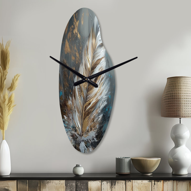 Horloge murale incurvée moderne Brzezinski Wanderlust III - Glam Feather, Grand