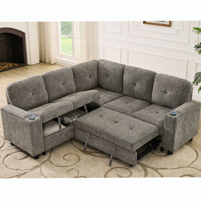 Reversible L-Shaped Sleeper Sofa with Storage and USB-C Charging