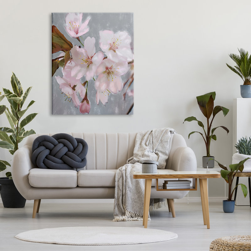 «Blooming Cherry Blossoms on Spring Branch» par Daphne Polselli - Peinture, H 48 po x l 36 po, Toile tendue