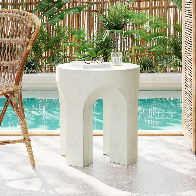 Table d'appoint / table de bout d'extérieur ronde MGO, table d'appoint de salon, blanc antique