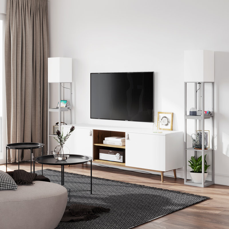 Lampe sur pied à colonne 63 "avec prise et tiroir Latitude Run, Gris