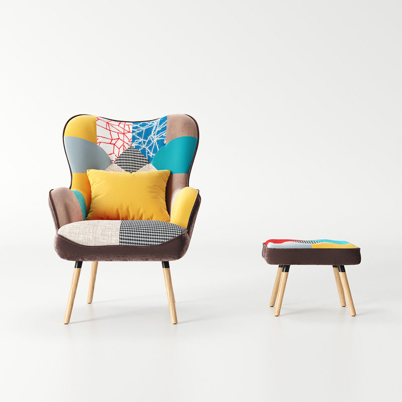 Lula Upholstered Wingback Chair with Footstool