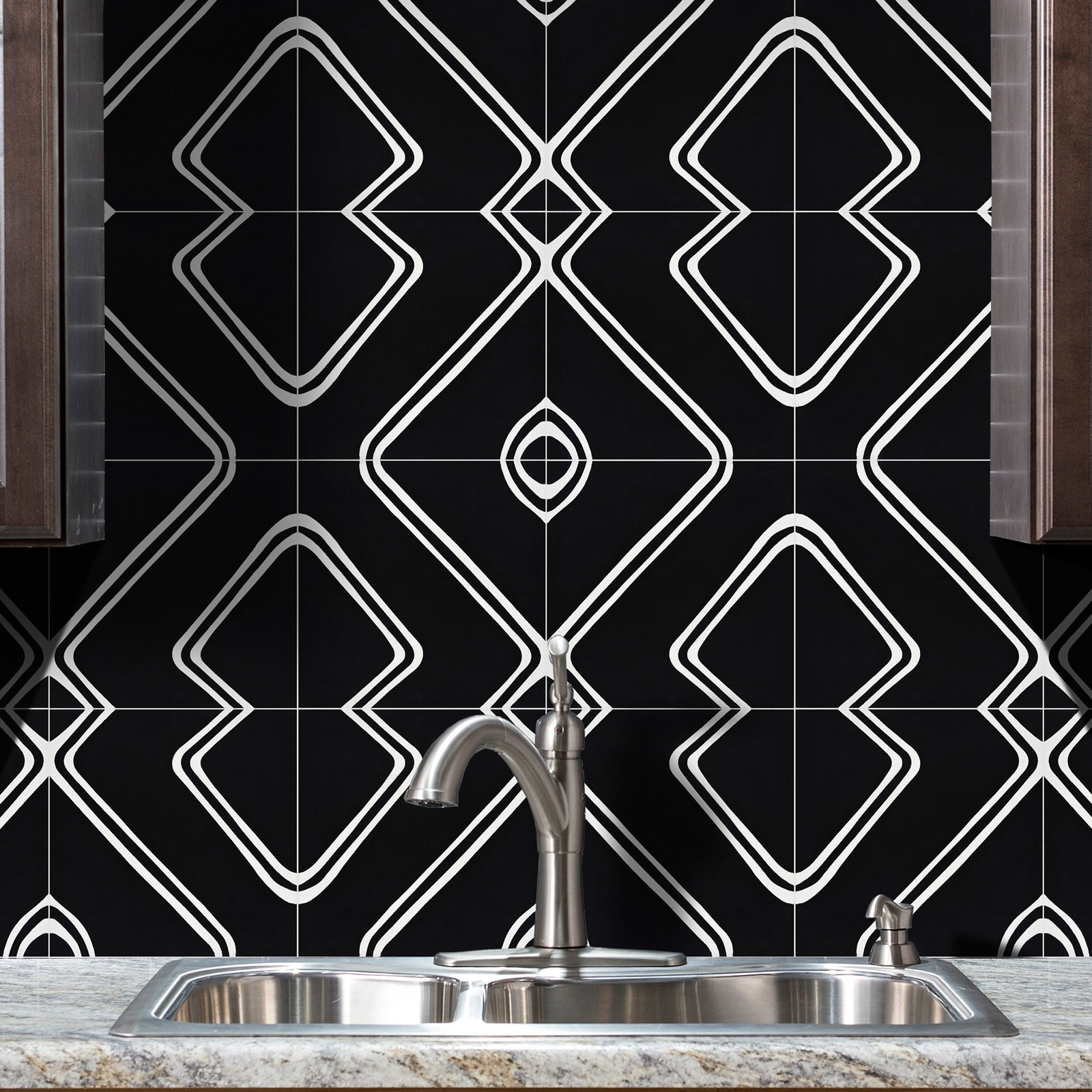Chawen 8" x 8" Wall and Floor Tile, Black/White